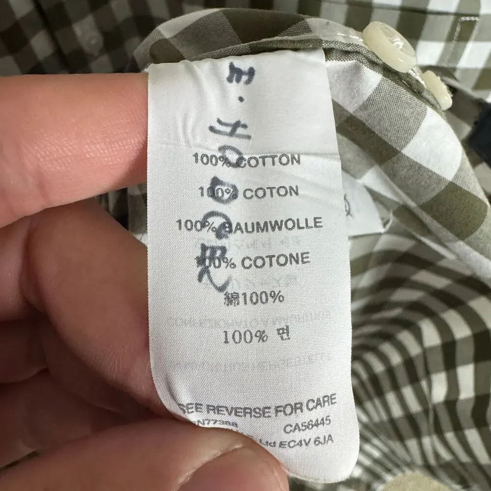 J.Crew Shirt Mens L Green White Gingham Long Sleeve Button Down Cotton Preppy